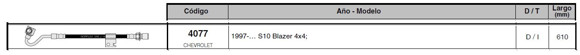 Imagen de FLEXIBLE FRENO DEL/IZQ CHEVROLET S10/BLAZER 4X4 610MM
