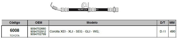 Imagen de FLEXIBLE FRENO DEL/IZQ TOYOTA COROLLA XEI 2008 EN ADEL 490MM