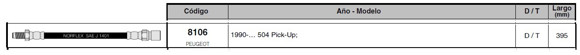 Imagen de FLEXIBLE FRENO DEL/TRAS PEUGEOT 504 PICK-UP 395MM