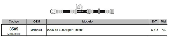 Imagen de FLEXIBLE FRENO DEL MITSUBISHI L200 TRITON 2006/2015 730MM