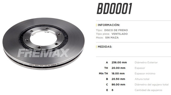 Imagen de DISCO DE FRENO VENTILADO KIA BESTA 2.2 1993/MAZDA B2200