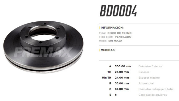 Imagen de DISCO DE FRENO KIA BESTA GS 1.3/2.7/3.0 1998