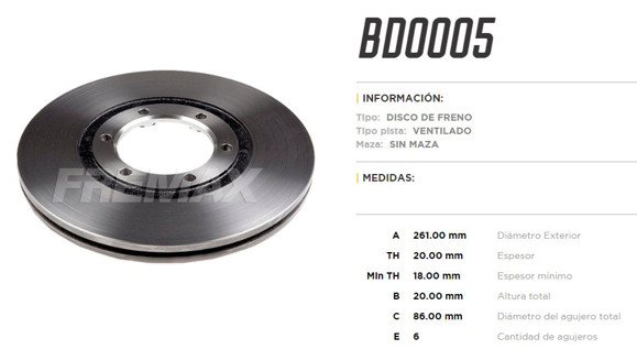 Imagen de DISCO DE FRENO ASIA TOPIC 2.2/2.7 1993