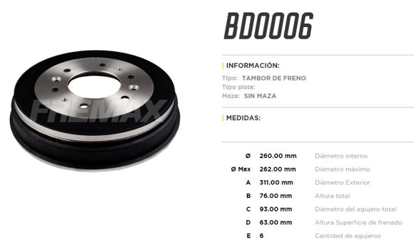 Imagen de CAMPANA DE FRENO KIA BESTA/ASIA TOPIC 2.2/2.7 MAZDA B2200