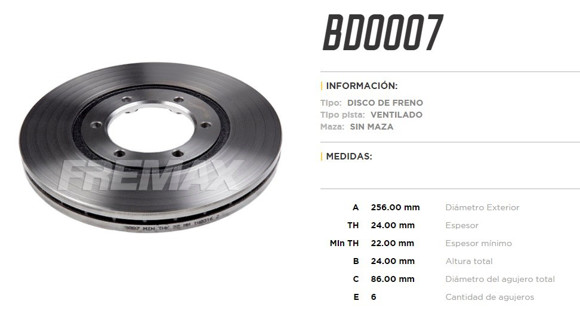 Imagen de DISCO DE FRENO DELANTERO KIA BESTA 1993/ BONGO