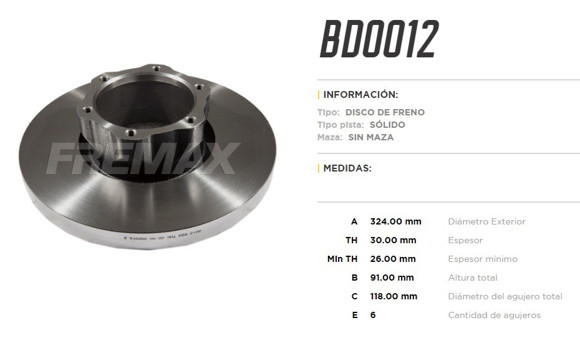 Imagen de DISCO DE FRENO MERCEDES BENZ 710/809/OF809/L812/LO812/912