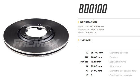 Imagen de DISCO DE FRENO HYUNDAI H100 1995/PORTER 1998