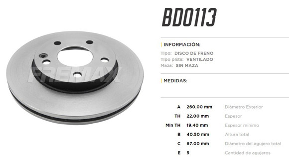 Imagen de DISCO DE FRENO DELANTERO M-BENZ CLASE A140/A160/A170/A190