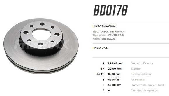 Imagen de DISCO DE FRENO FIAT UNO 1.5R-1.6R/SIENA/PALIO/WEEKEND
