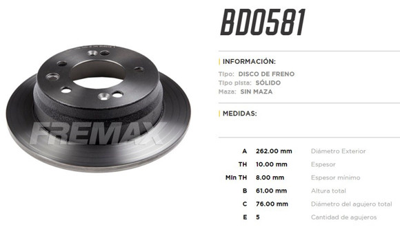 Imagen de DISCO DE FRENO TRASERO HYUNDAI TUCSON/I30/KIA SPORTAGE 2010