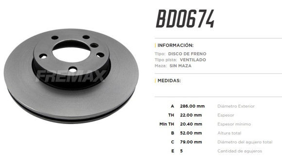 Imagen de DISCO DE FRENO BMW SERIE 3 316/318/320/323I/325I/328I 1992-