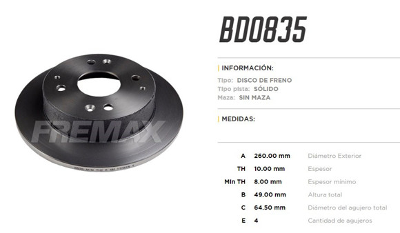 Imagen de DISCO DE FRENO TRASERO HONDA ACCORD/ROVER 600/618/620/623