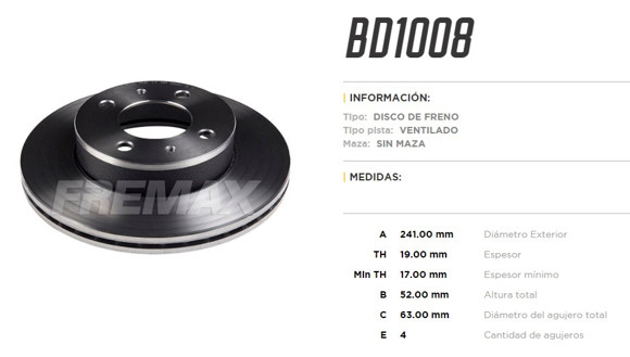 Imagen de DISCO DE FRENO HYUNDAI ACCENT 1.3I/1.5I 2000
