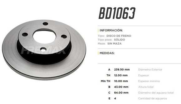Imagen de DISCO DE FRENO FORD COURIER 1997-/FIESTA/KA 1996-