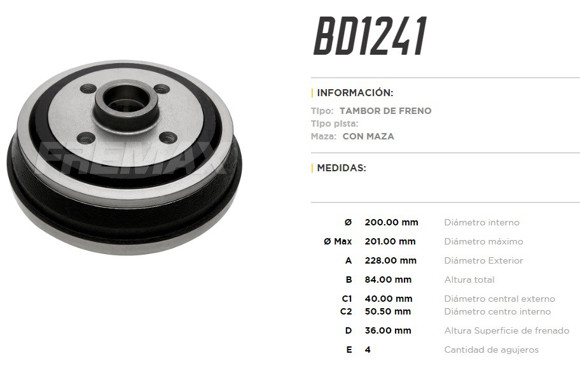 Imagen de CAMPANA DE FRENO CHEVROLET CORSA/AGILE C/MAZA