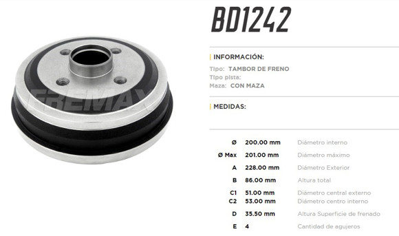 Imagen de CAMPANA DE FRENO CHEVROLET CORSA 2002-228MM