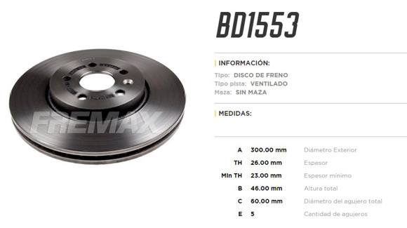 Imagen de DISCO DE FRENO CHEVROLET TRACKER 1.8 16V 4X2 2013