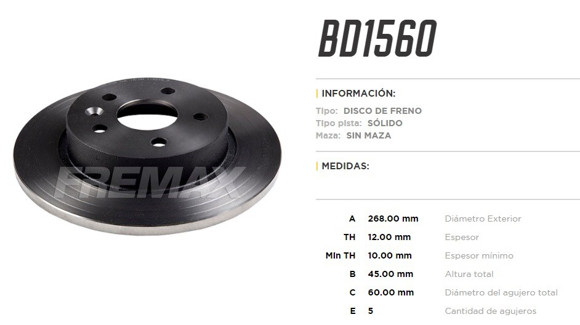 Imagen de DISCO DE FRENO TRASERO CHEVROET CRUZE 1.8 2011-2016 268MM