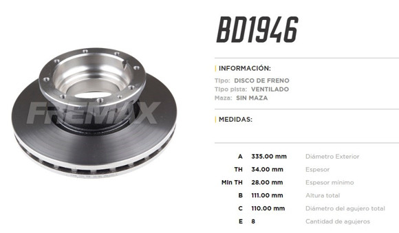 Imagen de DISCO DE FRENO TRASERO M-BENZ ACCELO 915C 2002-2012 (VENT.)