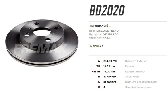 Imagen de DISCO DE FRENO TOYOTA YARIS 1.3/1.5 1999-