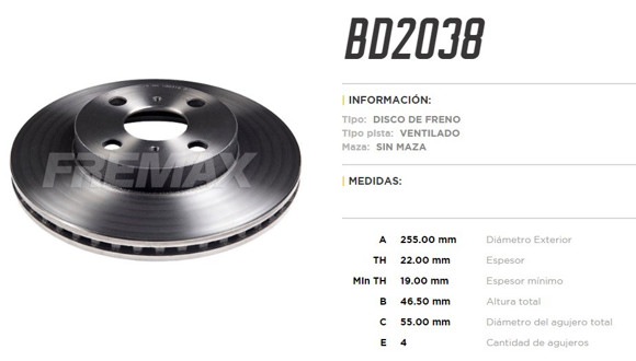 Imagen de DISCO DE FRENO TOYOTA YARIS 2005-2014 255MM