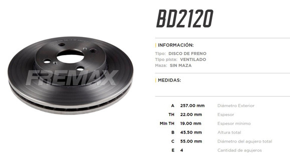Imagen de DISCO DE FRENO TOYOTA ETIOS 2013-/YARIS 2018-