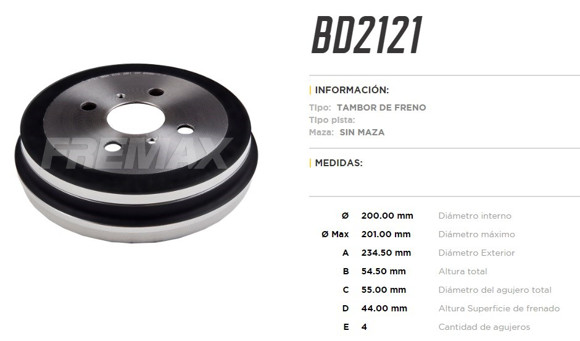 Imagen de CAMPANA DE FRENO TOYOTA ETIOS 2013-/YARIS 2018-