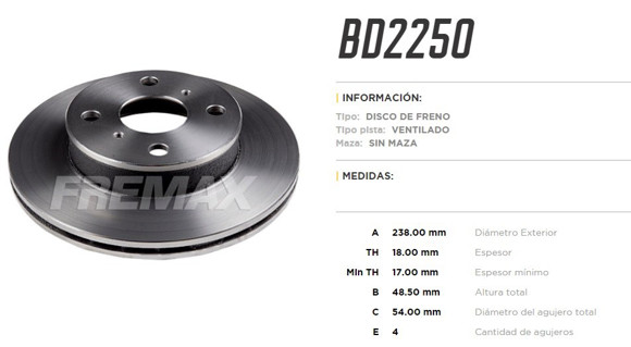 Imagen de DISCO DE FRENO TOYOTA COROLLA 1.6I/1.8D -1992 (VENTILADO)