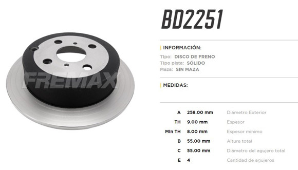 Imagen de DISCO DE FRENO TRASERO TOYOTA COROLLA 16V 2003-2007