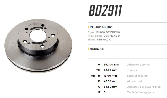 Imagen de DISCO DE FRENO HONDA CIVIC 2006-