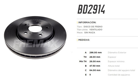 Imagen de DISCO DE FRENO HONDA CR-V 2.0/2.4 2007-2014