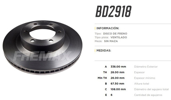 Imagen de DISCO DE FRENO TOYOTA HILUX 4.0 4X4 SRX 2016-