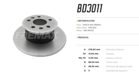 Imagen de DISCO DE FRENO VW KOMBI 1982-