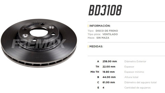 Imagen de DISCO DE FRENO RENAULT SANDERO 2015-/CLIO 4 2013-