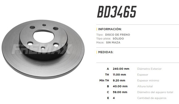 Imagen de DISCO DE FRENO FIAT TIPO 1.6/CINQUECENTO/MAREA/SEICENTO