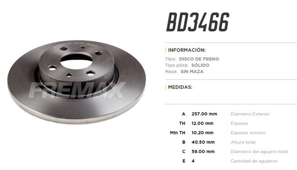 Imagen de DISCO DE FRENO FIAT UNO 2005/2010 UNO EVO PUNTO/TEMPRA