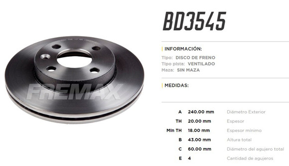Imagen de DISCO DE FRENO CHEVROLET ONIX 1.0/1.4 PRISMA 1.4 8V 2013-
