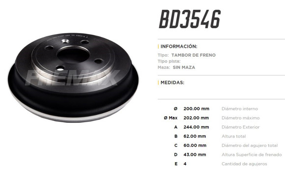 Imagen de CAMPANA DE FRENO CHEVROLET COBALT 1.4/1.8 SONIC