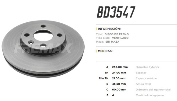 Imagen de DISCO DE FRENO CHEVROLET COBALT/SPIN 1.8/SONIC 1.6 2012-