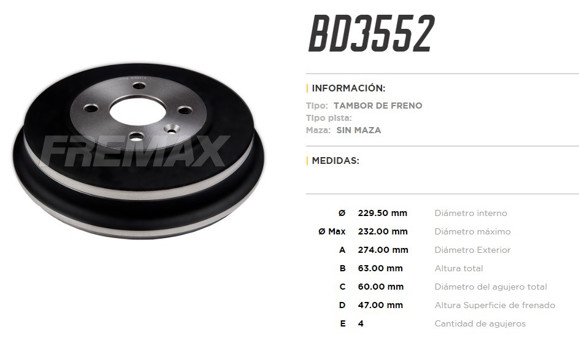 Imagen de CAMPANA DE FRENO CHEVROLET SPIN 1.8 2012-