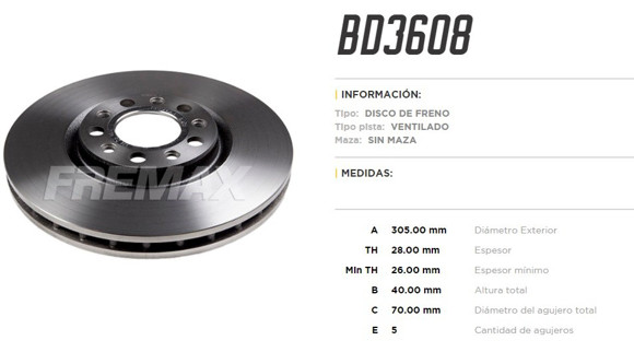 Imagen de DISCO DE FRENO JEEP RENEGADE 1.8/2.0 FIAT TORO 1.8/2.0/2.4