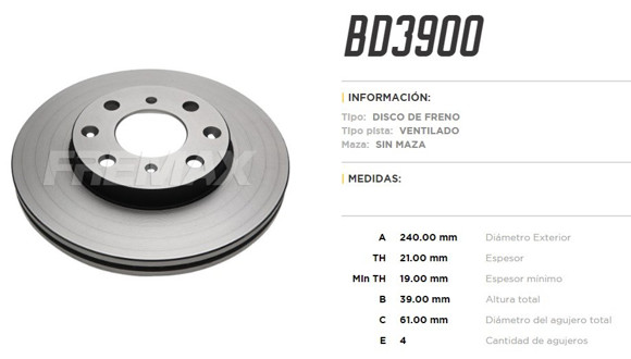 Imagen de DISCO DE FRENO HONDA FIT 1.4/1.5 8V LX 2004-
