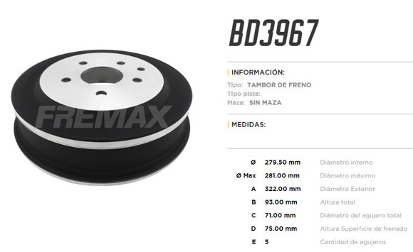 Imagen de CAMPANA DE FRENO CHEVROLET S10/BLAZER 2.5TD 1997-2011