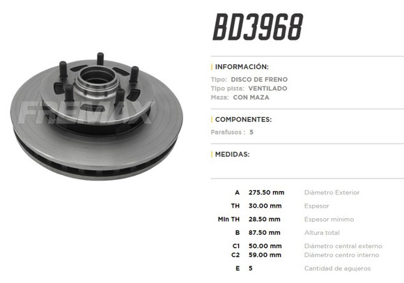 Imagen de DISCO DE FRENO CHEVROLET S10/BLAZER 1995-1997