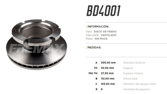 Imagen de DISCO DE FRENO FORD F4000 1995-1998