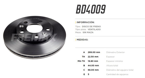 Imagen de DISCO DE FRENO RENAULT DUSTER 1.6 2010-/OROCH 1.6 16-