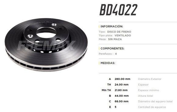 Imagen de DISCO DE FRENO RENAULT DUSTER/FLUENCE 1.6/2.0 16V 2011-