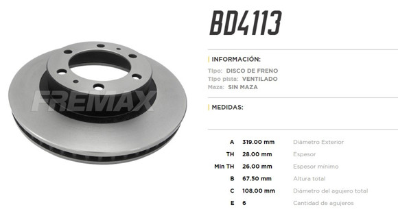 Imagen de DISCO DE FRENO TOYOTA HILUX SW4 2.5/3.0 TURBO 2005-