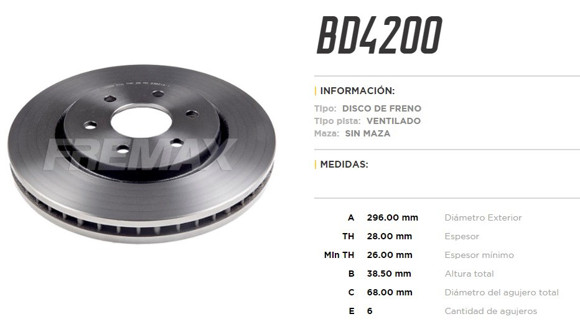 Imagen de DISCO DE FRENO NISSAN FRONTIER 2007-/HYUNDAI H1 1998-