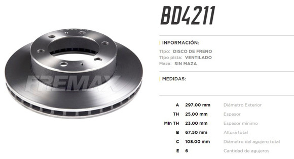Imagen de DISCO DE FRENO TOYOTA HILUX SRV 4X4 3.0 TURBO DIESEL 2005-